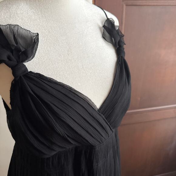 CLUB MONACO Y2K Vintage Black Silk Chiffon Pleated Babydoll Cocktail Dress Sz 2 - Picture 4 of 7